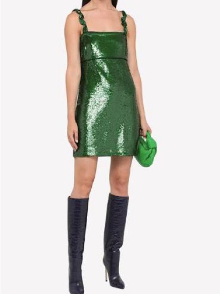 Ganni Emerald Green Sequin Mini Dress With Twisted Straps